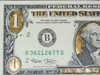 24 Karat Gold Leaf 1 Dollar Legal Tender Banknote $1 U.  S.  Bill - Gift photo