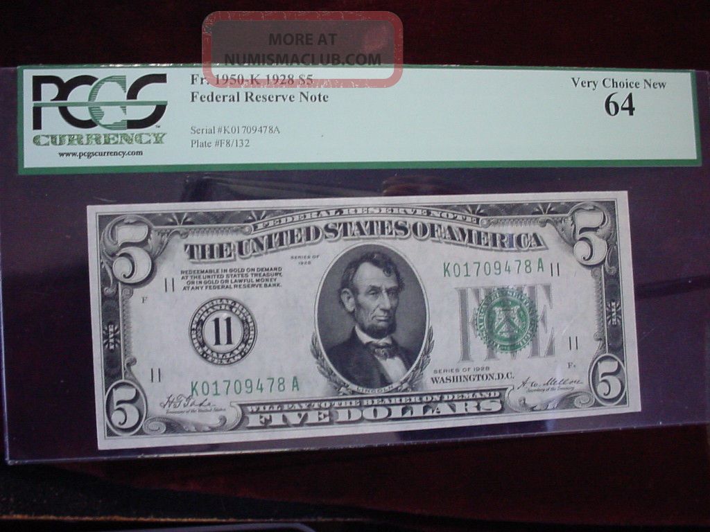1928 $5 Frn,  Dallas Fr - 1950 - K Pcgs Very Choice 64 Ppq Small Size Notes photo