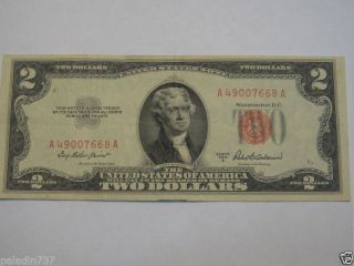 $2.  00 - 1953 - A - Red Seal Federal Reserve Note Almost Uncirculated 007 L (,) (,) K photo