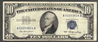 $10 1953 Blue Seal Silver Certificate Korean War Era Usa Paper Money Bill Note photo