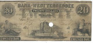 Tennessee Memphis Bank Of West Tennessee $20 1861 Rare Blue Reverse 4461 photo