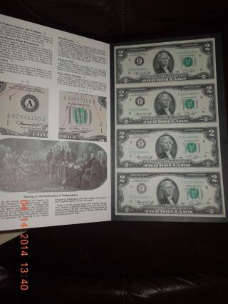 (4) 1976 $2 Dollar Starred Uncut Uncirculated Consecutive Us Bills photo