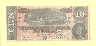 1864 $10 T - 68 Authentic Confederate Currency Civil War History Uncirculated photo