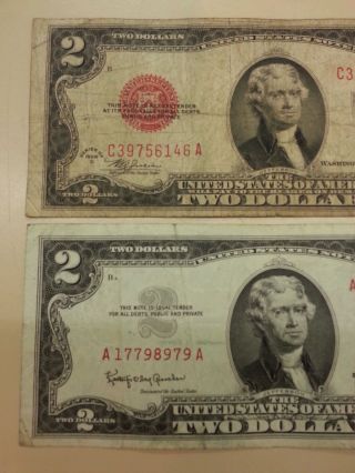 Two Red Seal $2 Notes.  1928d & 1963a. photo