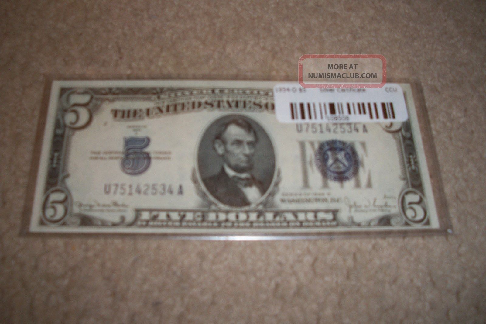 1934d $5 Silver Certificate Ccu Small Size Notes photo