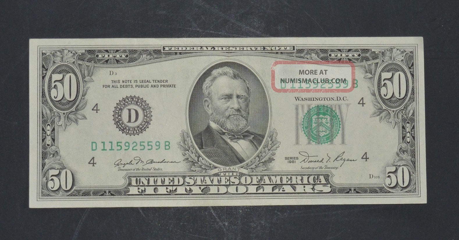 1981 $50 Fifty Dollar Bill,  Ohio S D11592559b Fancy Low Serial Crisp Small Size Notes photo