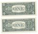 Two $1 2001 F.  R.  N.  ' S Dallas & S.  F.  Gem Cu High Number Notes From Sheets Small Size Notes photo 1