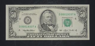 1993 $50 Fifty Dollar Bill,  Ohio S D00019337 Low Serial Crisp Fancy photo