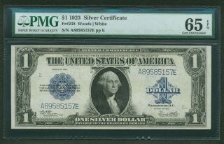 1923 $1 Silver Certificate Banknote Fr - 238 Gem Uncirculated Certified Pmg - 65 - Epq photo