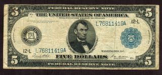 $5 1914 Federal Reserve Note More Currency 4 O) photo