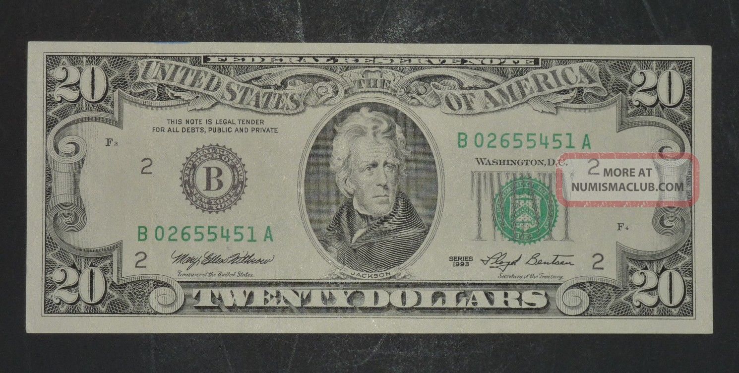1993 20 District B2 York Ny Old Style Twenty Dollar Bill S B02655451a
