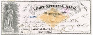 First National Bank Of Cooperstown York 11/8/1878 To John Brand $48 photo