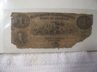 Merchants And Planters Bank $1 Note Currency Georgia1855 photo