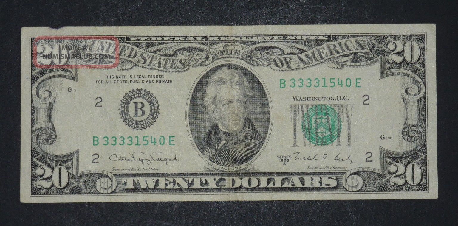 1988a $20 District B2 York Ny Old Style Twenty Dollar Bill S B33331540e Small Size Notes photo