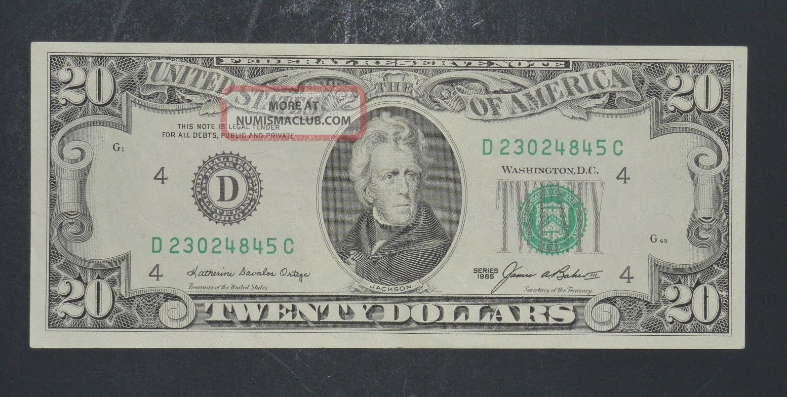 series 1985 20 dollar bill serial number k19405609b
