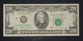 1990 $20 District D 4 Cleveland,  Oh Old Style Twenty Dollar Bill S D32157653a photo