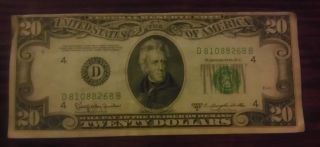 1950 $20 Federal Reserve Note - Miscut On Front,  Center On Back - Circulated photo