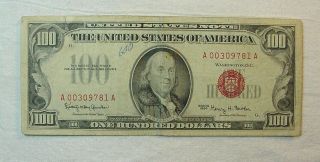 Hard To Find 1966 Red Seal One Hundred Dollar Bill ($100) Good Circulated Condit photo