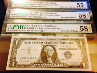 Pmg Graded 1957 B Silver Star Trifecta Sequential Notes photo