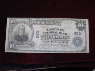 1902 $10 Nbn County Nat.  Bank Of Clearfield,  Pa Ch 855 Scarce Fine photo