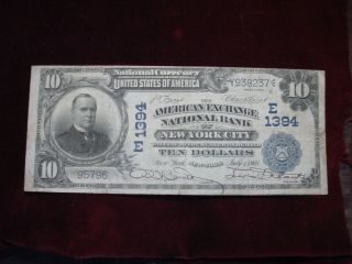 1902 $10 Nbn Db America Ex.  Nat.  Bank Of York City,  Ny Ch 1394 Very Fine photo