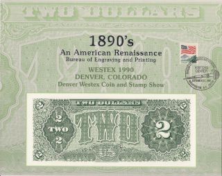 B143,  $2.  00 1890 Treasury Note,  Reverse,  Bep Souvenir Card photo