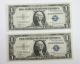 1935 - A 2 Consecutive Sn ' S,  $1.  00,  One,  Silver Certificate,  Sn T75039595b & 96b Small Size Notes photo 1