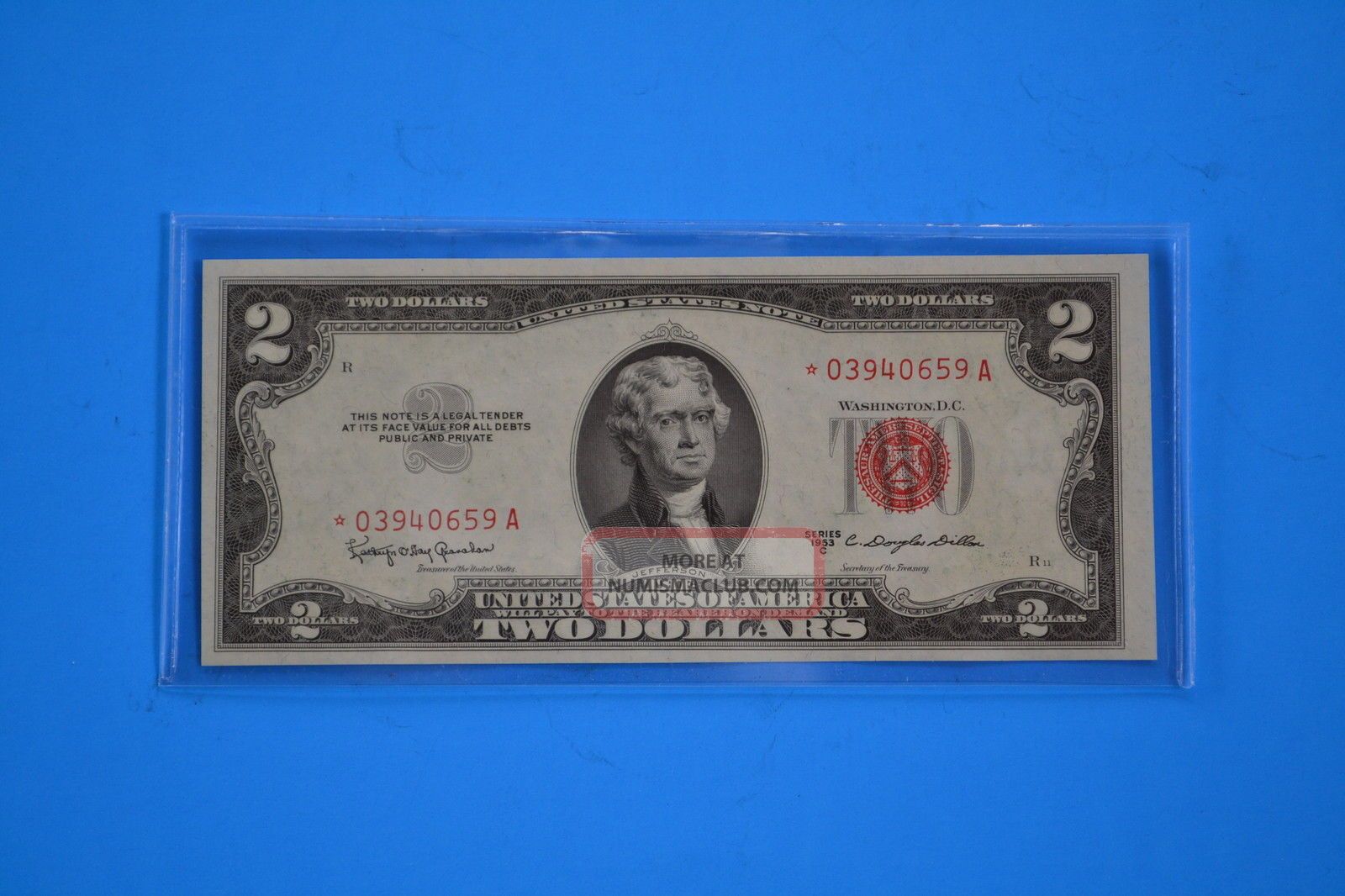 One 1953 C Uncirculated $2.  00 Red Seal Star Note Small Size Notes photo