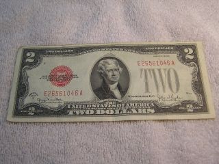 1928 - G Two Dollar Us Bank Note Red Seal Stamp Circulated photo