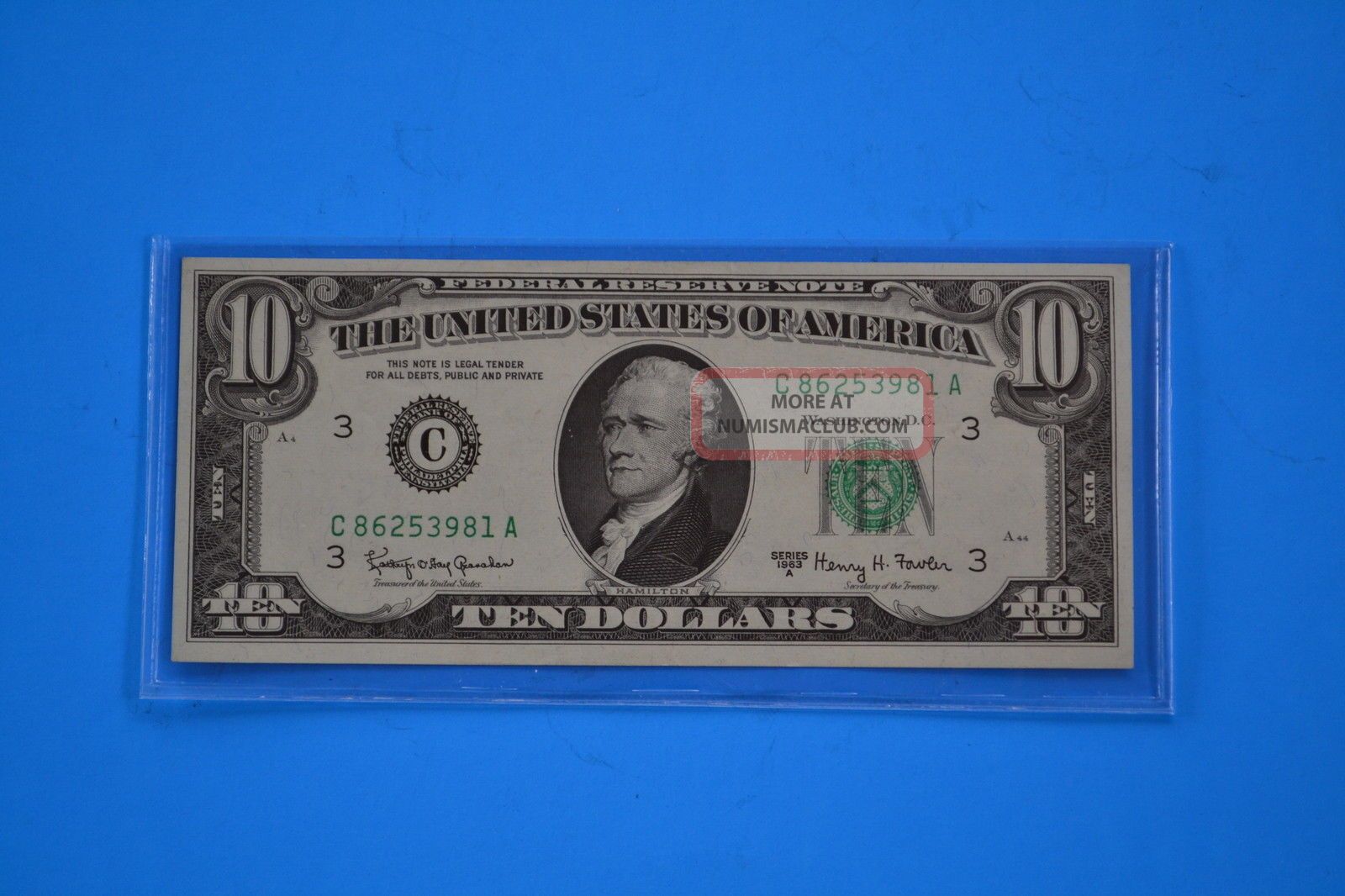 One 1963 A Uncirculated $10.  00 Fowler Note Small Size Notes photo