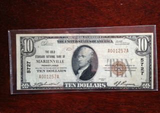 1929 Gold Standard National Bank Note Of Marienville Pa photo