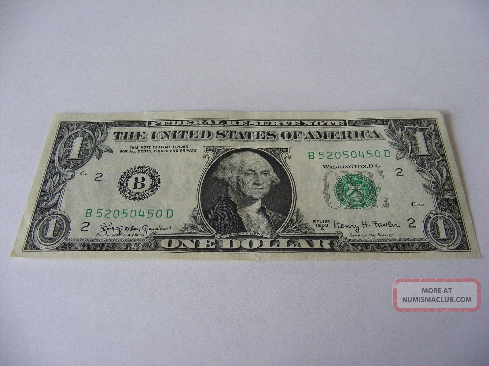 1963 A $1 (kennedy Dollar) Uncirculated Federal Reserve Note B 52050450 D Small Size Notes photo