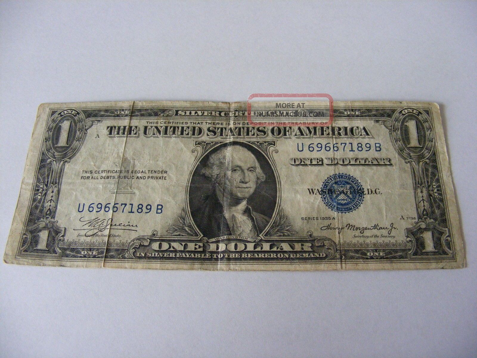 1935 A $1 Silver Certificate U 69667189 B Fine Blue Seal Small Size Notes photo