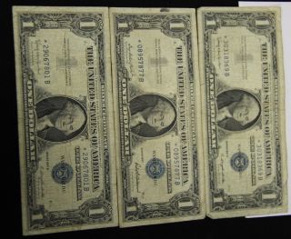 3 1957 $1.  00 Star Note Blue Seal Silver Certificates Old Rare Us Vintage Cash photo