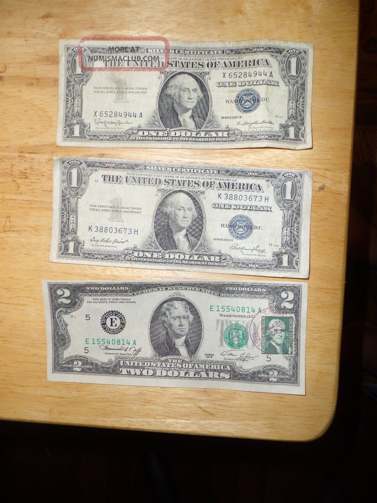 1976 $2 Bill,  First Day Issue With Jefferson Stamp + Silver Certificates Small Size Notes photo