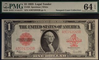1923 1$ Legal Tender Note Fr 40 Speelman White Pmg 64 Epq photo