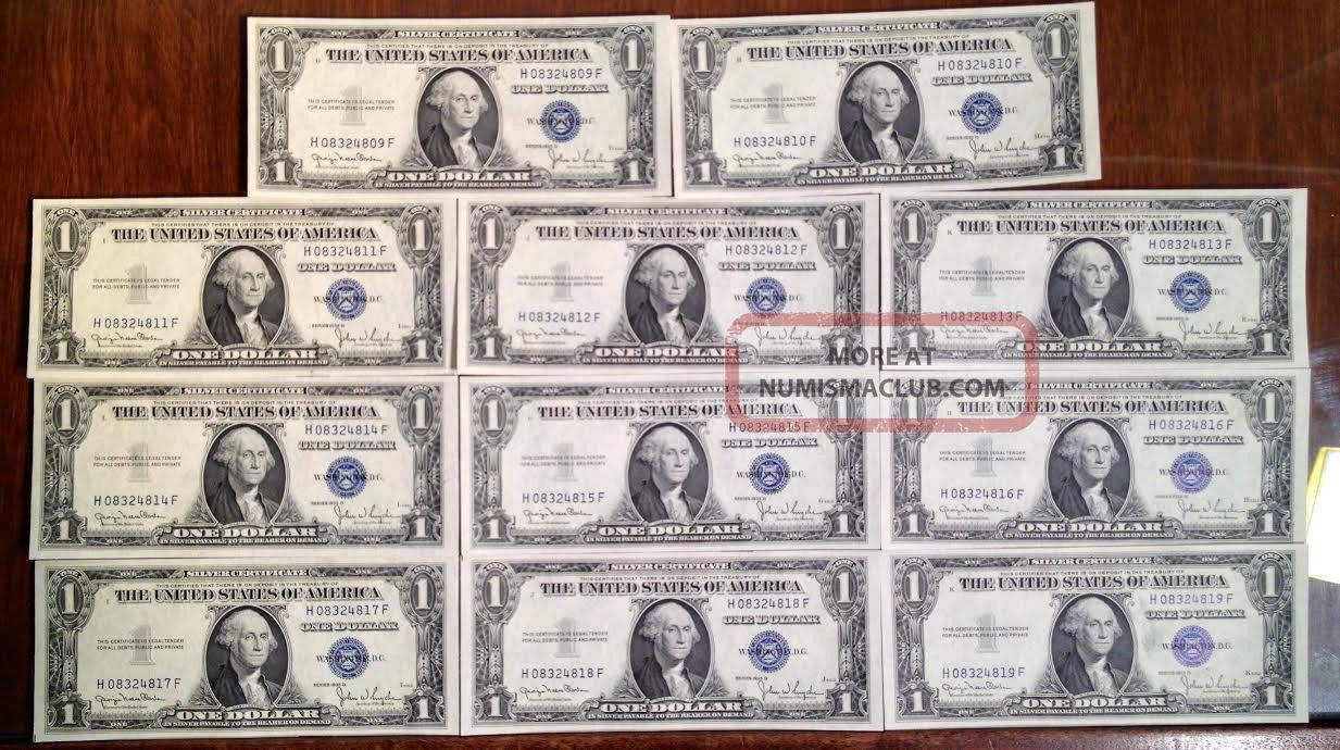 11 Consecutive Gem Unc 1935d $1 Silver Certificates Small Size Notes photo
