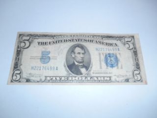 $5.  00 Silver Certificate 1934 A,  Vf - photo