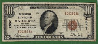 {watertown} $10 The Watertown National Bank Watertown Ny Ch 2657 Vf+ photo