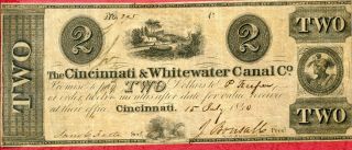 United States (usa) 2 Dollars 1840 Vf  Cincinnati & Whitewater Canal Co photo