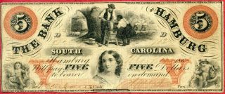 United States (usa) 5 Dollars 1860 Vg  Bank Of Hamburg - South Carolina photo