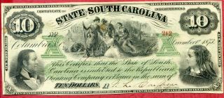 United States (usa) 10 Dollars 1873 Vf - Cancelled P - S3324 State Of South Carolina photo