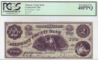 The Allegany County Bank Of Maryland $2 - Cumberland,  Md Pcgs Graded Xf40 Ppq photo