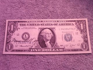 $1 United States Federal Reserve Note - Countersigned/francine I.  Neff/uncirculate photo