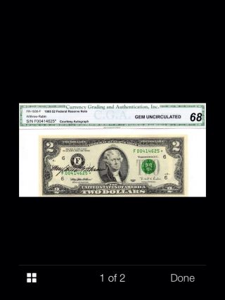 1995 Two Dollar Star Note Cga 68 With Auto Withrow photo