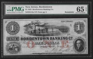 Bordentown,  Nj Jersey - Bordentown Banking Co 1855 $1 Pmg Gem 65 Epq photo