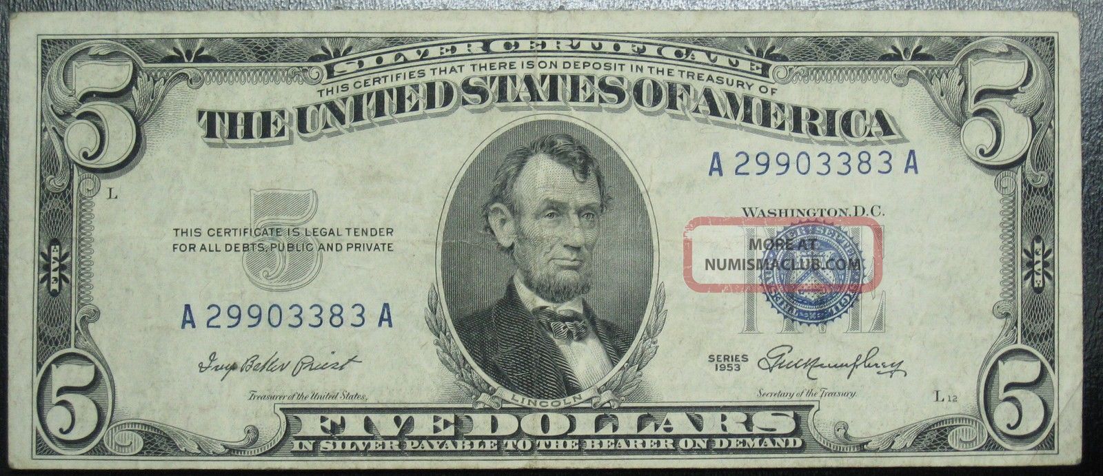 1953 Five Dollar Silver Certificate Note Grading Vf 3383a Pm6 Small Size Notes photo