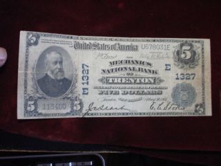 1902 $5 Nbn Pb Mechanics Nat.  Bank Trenton,  Nj Ch 1327 Fine - Very Fine photo