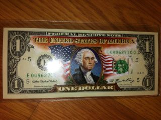 Washington Full Colorized 1 Dollar Bill Uncirculated Usa Note - Gift photo