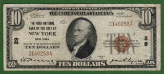 {new York} $10 The First Nb Of The City Of York Ny Ch 29 Vf+ photo